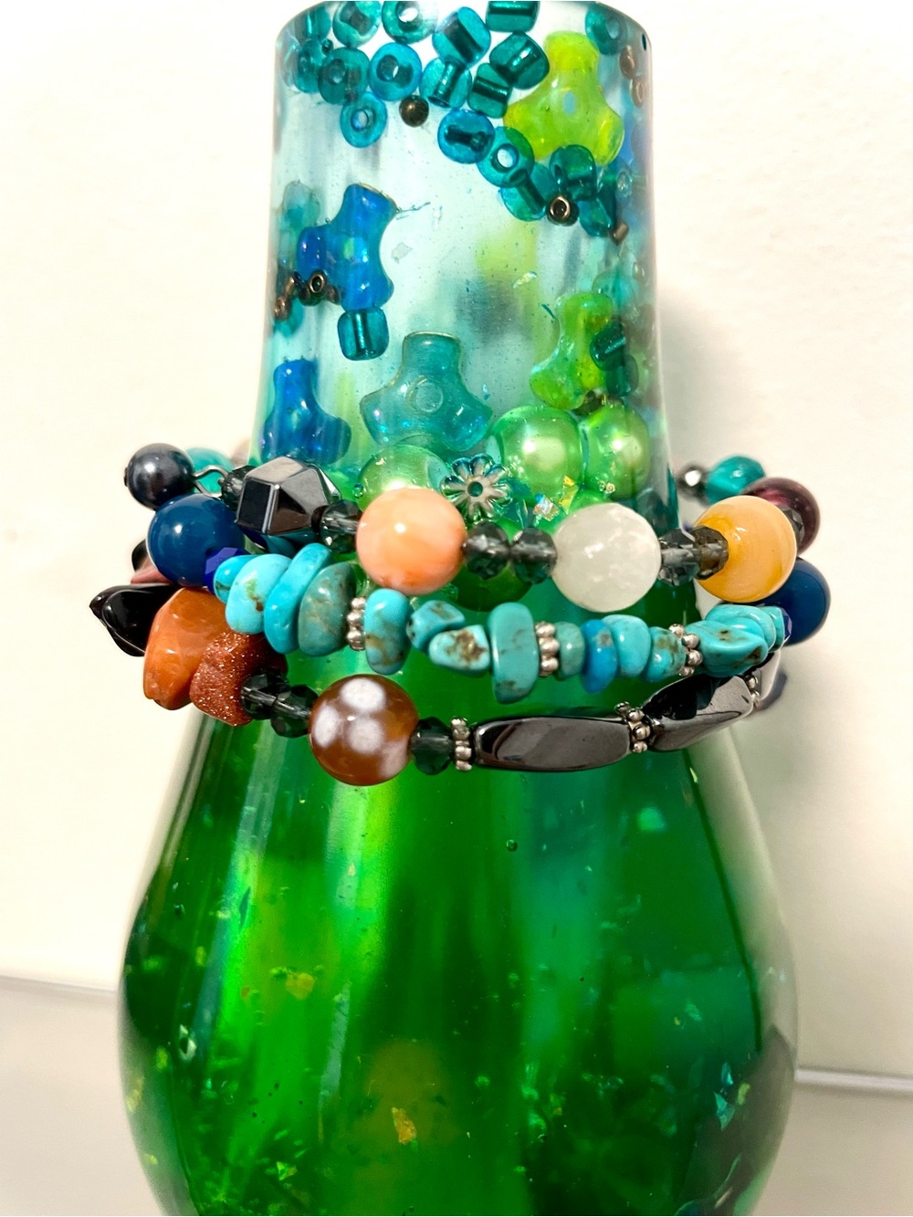 Handmade Multi-Color Bead wire wrap Bracelet - different stones and beads